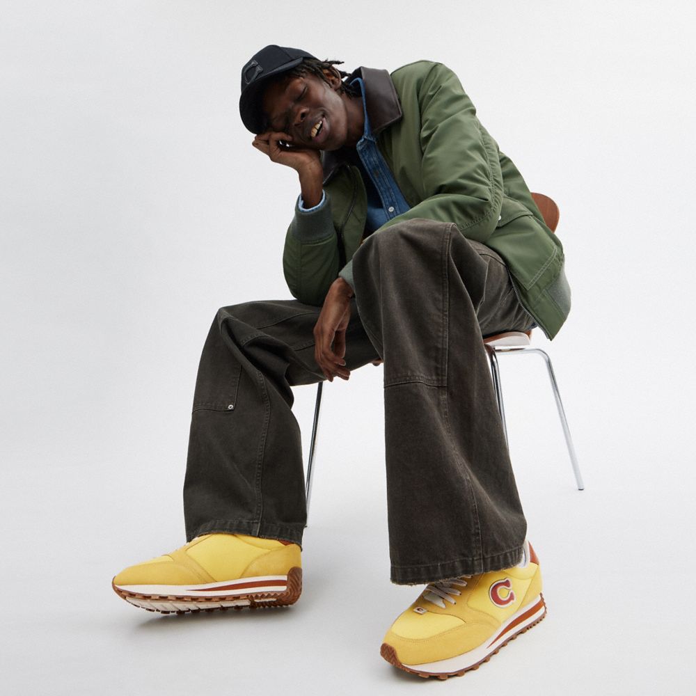 COACH®,Runner Sneaker,Leather,Suede,Nylon,Lining Fabric,Casual,Mixed Media,Color Block,Casual,Mustard,Detail View
