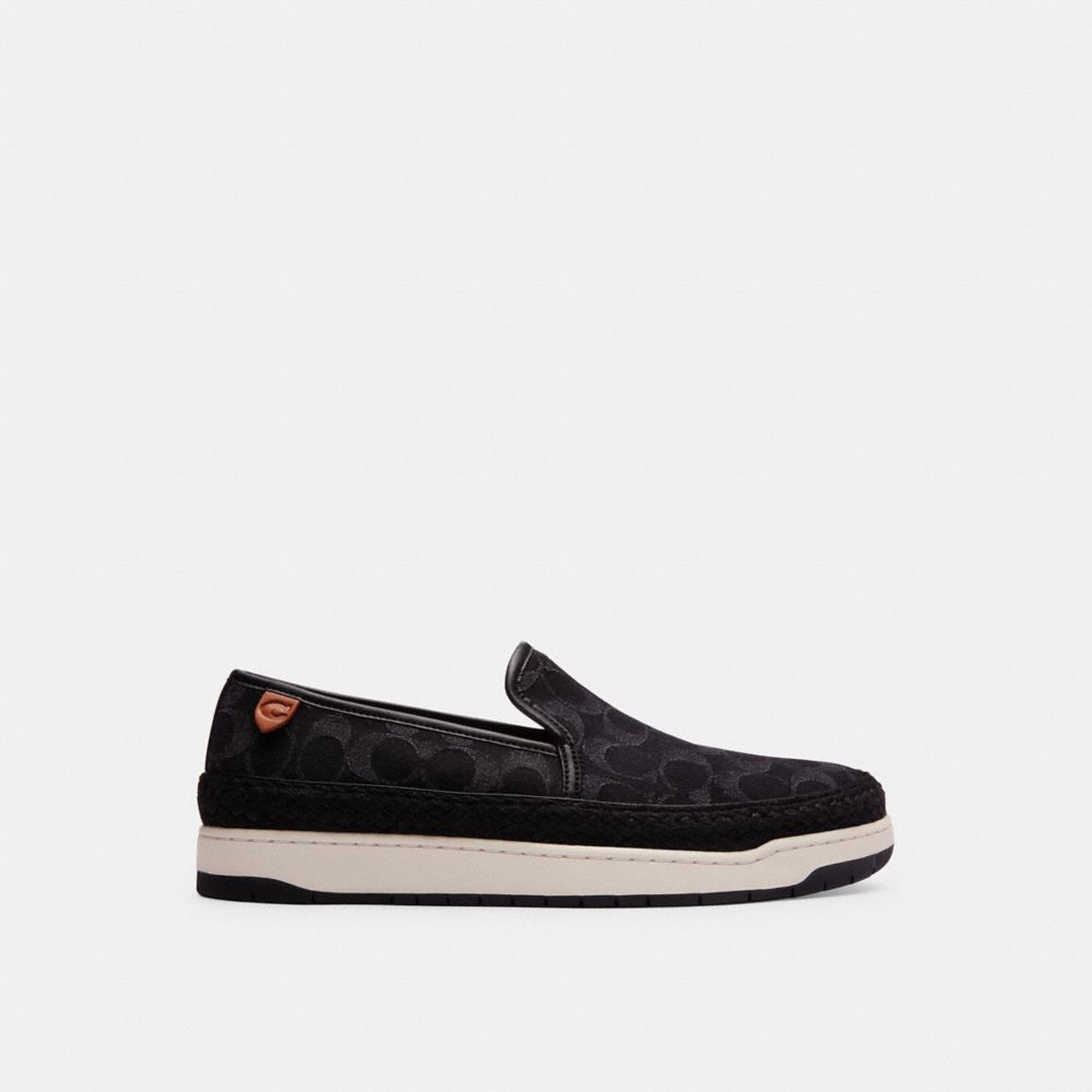 COACH®,MILES ESPADRILLE IN SIGNATURE DENIM,Black Denim,Angle View