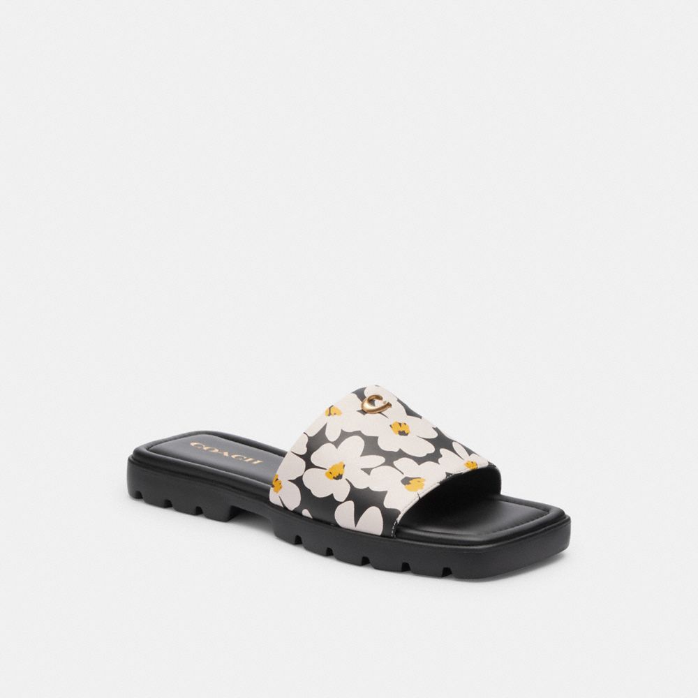 COACH®,FLORENCE SANDAL WITH FLORAL PRINT,Leather,Chalk Multi,Front View