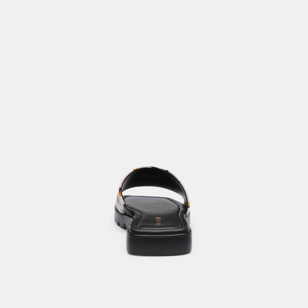 COACH®,Florence Sandal With Floral Print,Leather,Sandals,Slides,Logo,Metal,Padded Insole,Cushioned,Casual,Multi Color,Alternate View
