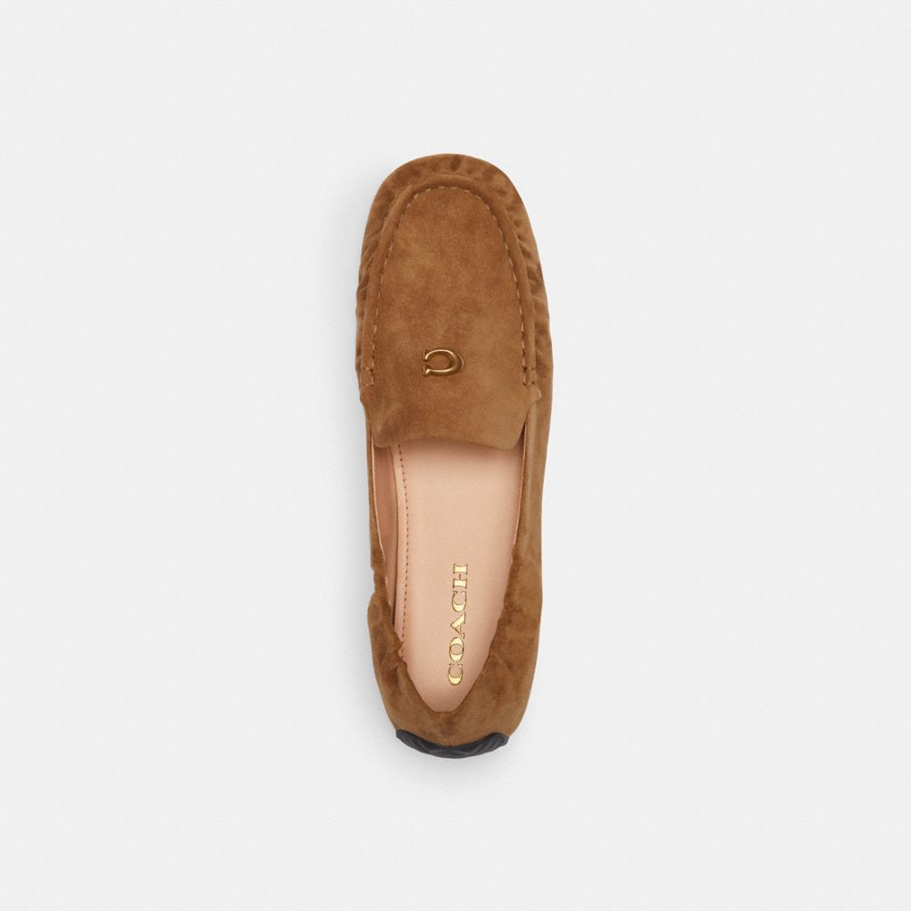 COACH®,Ronnie Loafer,Suede,Leather,Rubber,Flats,Loafer,Logo,Metal,Padded Insole,Cushioned,Casual,Brown,Inside View,Top View