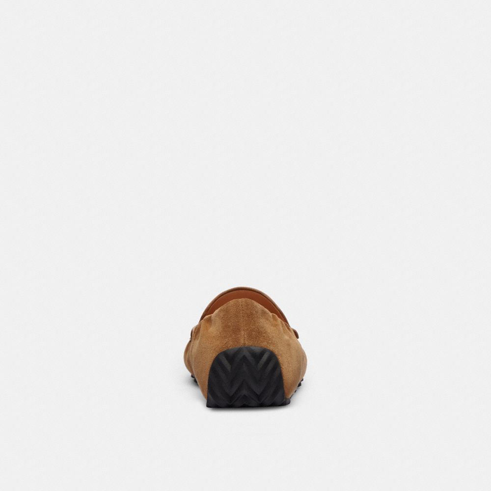 COACH®,Ronnie Loafer,Suede,Leather,Rubber,Flats,Loafer,Logo,Metal,Padded Insole,Cushioned,Casual,Brown,Alternate View