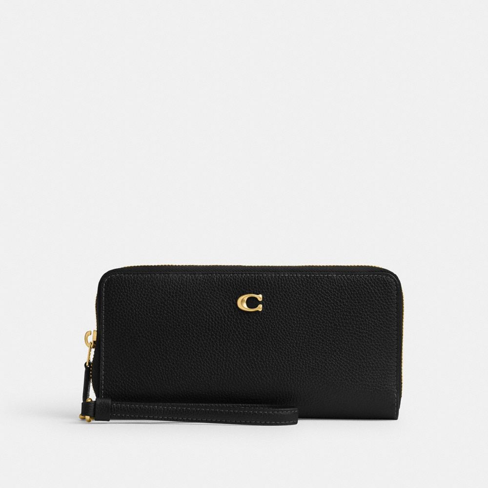 COACH®,PORTEFEUILLE CONTINENTAL ESSENTIAL,Laiton/Noir,Front View