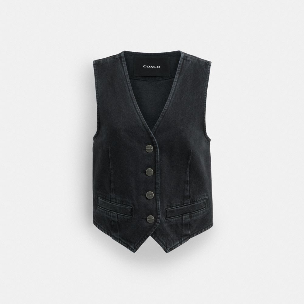 COACH®,DENIM VEST IN ORGANIC COTTON,Denim,Black,Front View image number 0