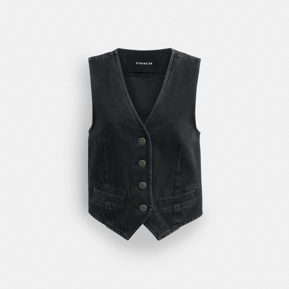 Shop Coach Denim Vest In Organic Cotton In Black