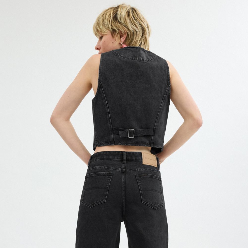 COACH®,DENIM VEST IN ORGANIC COTTON,Denim,Black,Scale View