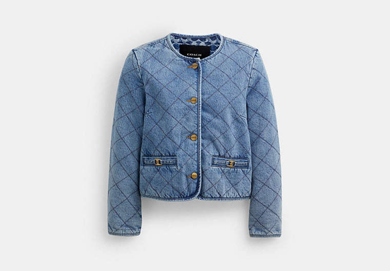 COACH®,HERITAGE C QUILTED DENIM JACKET IN ORGANIC COTTON,Denim,Blue,Front View image number 0