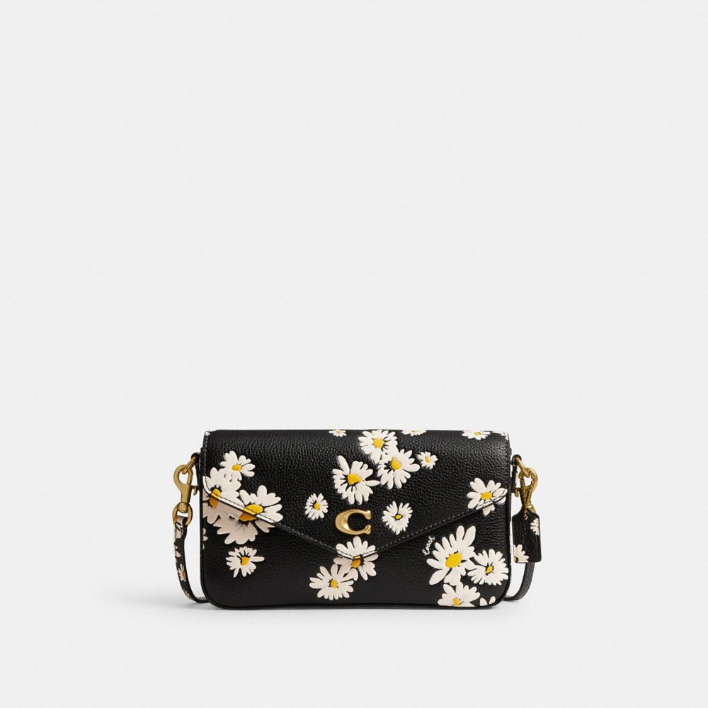 COACH®,WYN CROSSBODY BAG WITH FLORAL PRINT,Polished Pebble Leather,Mini,Brass/Black Multi,Front View