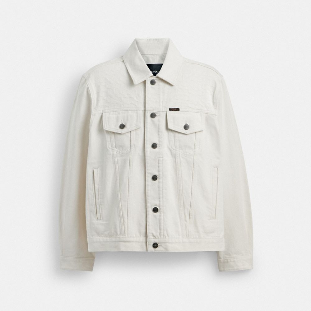 COACH®,WHITE DENIM TRUCKER IN ORGANIC COTTON,Organic Cotton,White,Front View