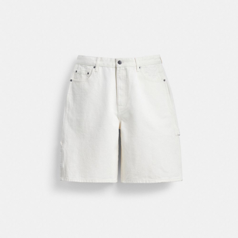 COACH®,WHITE DENIM SHORTS IN ORGANIC COTTON,Organic Cotton,White,Front View