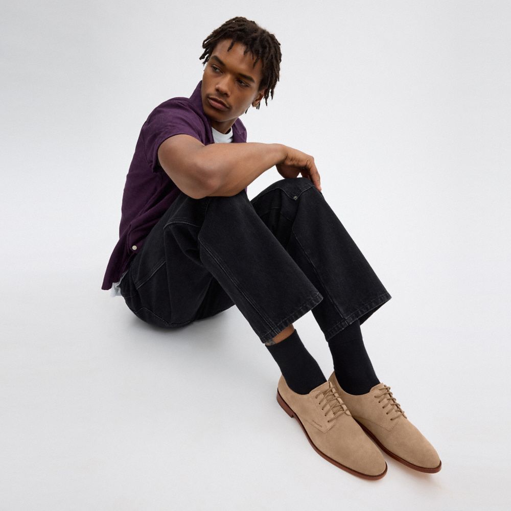 COACH®,Davi Derby,Suede,Leather,Rubber,Derby Shoes,Embossed,Logo,Work,,Detail View