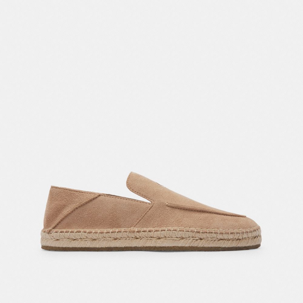 COACH®,Reilly Espadrille,Suede,Velvet,Leather,Rubber,Loafer,Espadrilles,Embroidered,Logo,Casual,Beige,Angle View