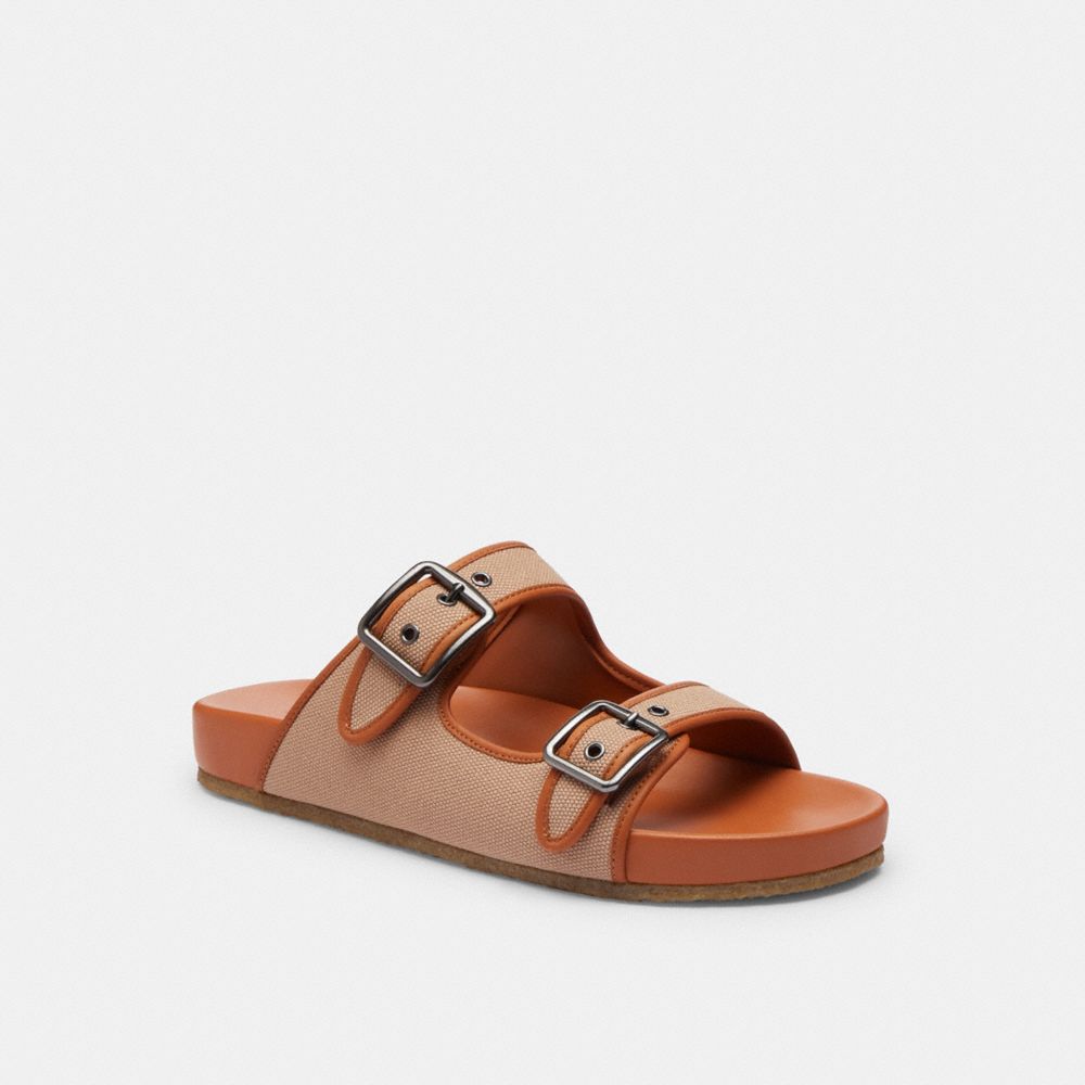 COACH®,BUCKLE STRAP SANDAL,Burnished Amber,Front View