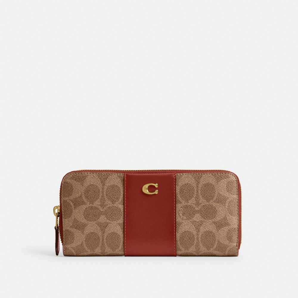 COACH®,ESSENTIAL SLIM ACCORDION ZIP WALLET IN SIGNATURE CANVAS,Mini,Brass/Tan/Rust,Front View