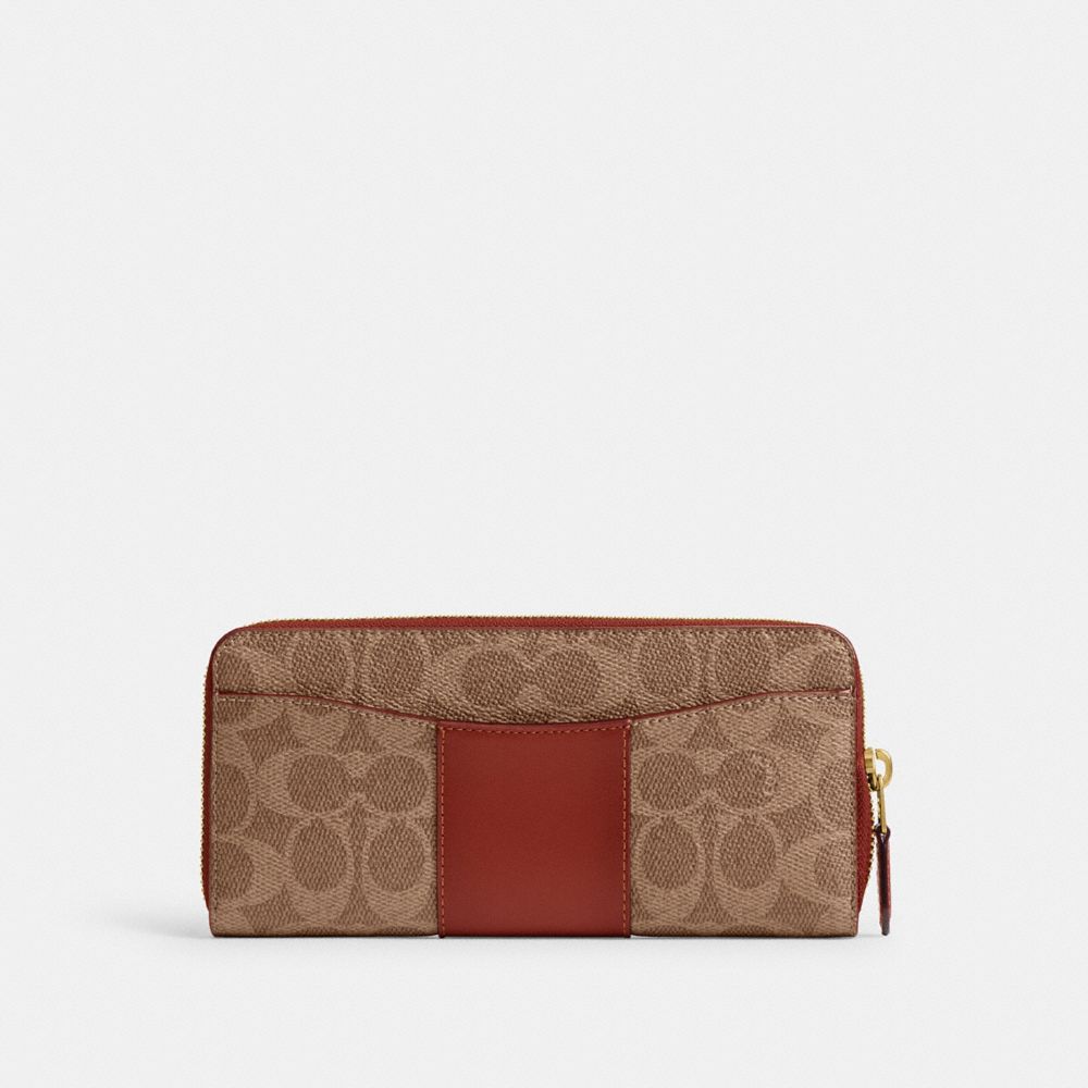 COACH®,Essential Slim Accordion Zip Wallet In Signature Canvas,Brown,Back View