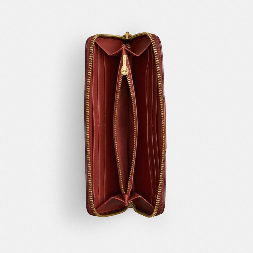 COACH®,Essential Slim Accordion Zip Wallet In Signature Canvas,Brown,Inside View,Top View