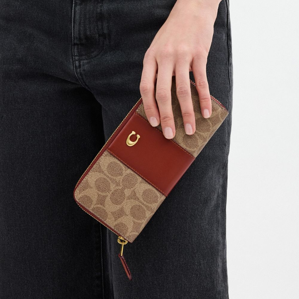 COACH®,Essential Slim Accordion Zip Wallet In Signature Canvas,Brown,Detail View