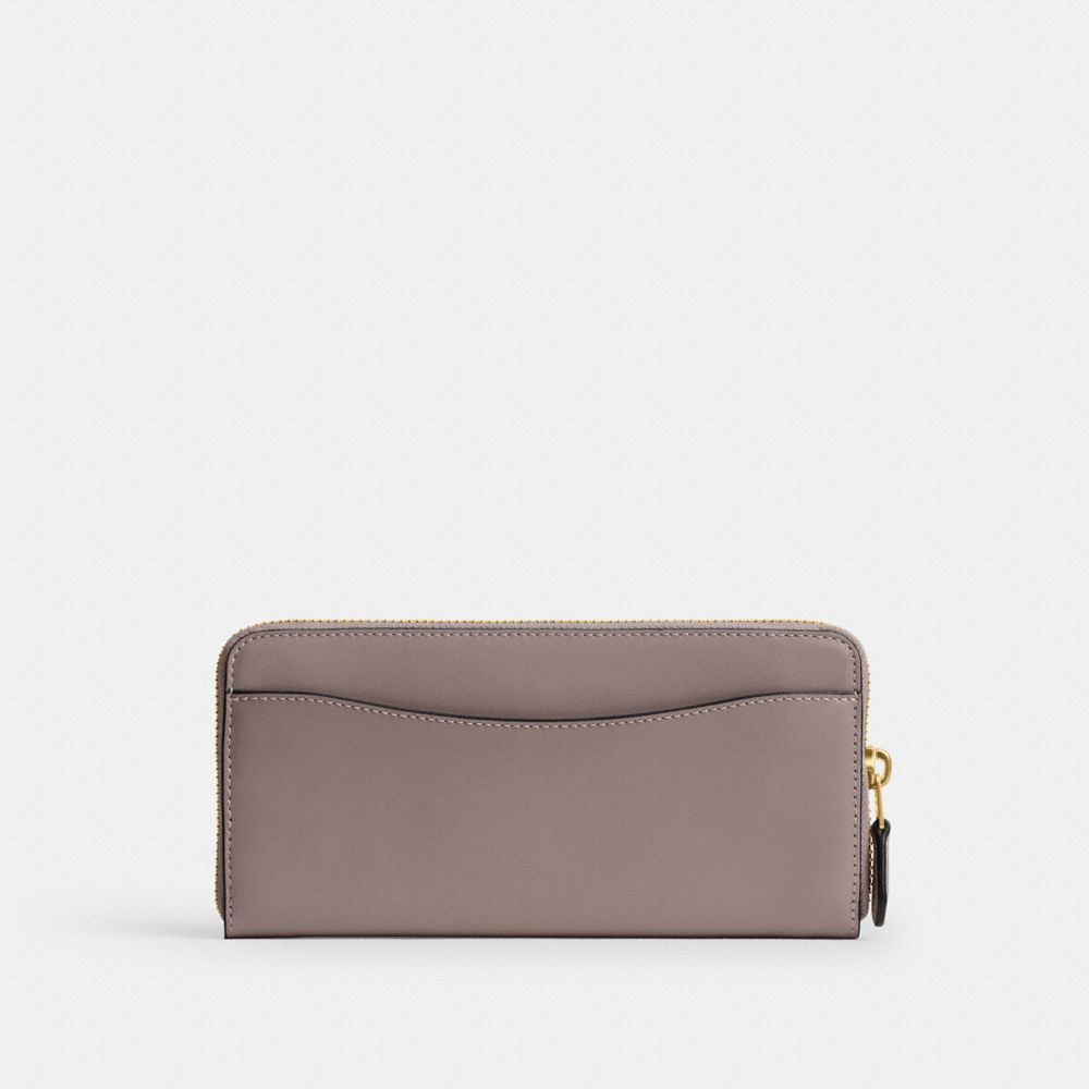COACH®,Essential Slim Accordion Zip Wallet,Calfskin Leather,Leather,Continental,Metal,Logo,Casual,Gray,Back View