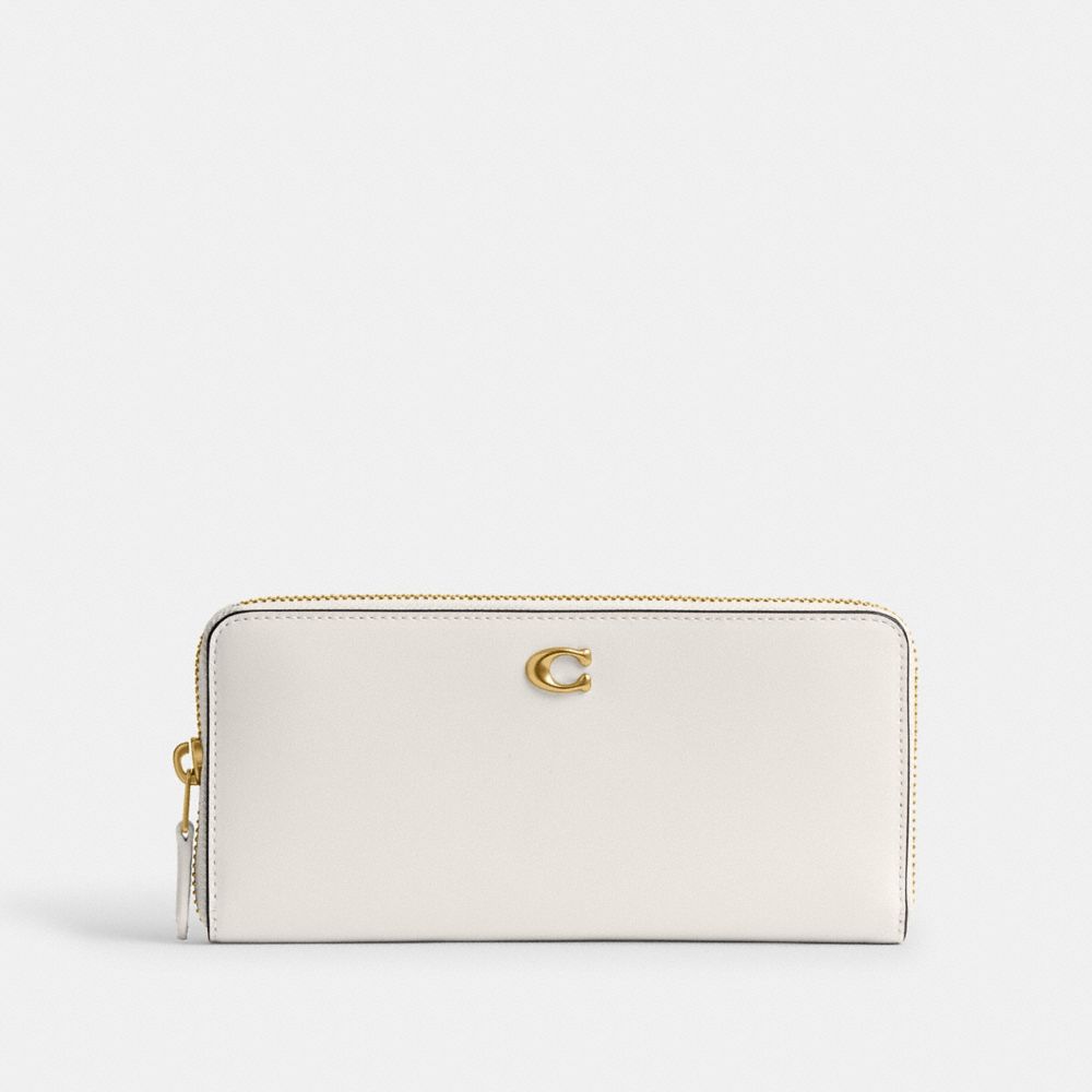 COACH®,PORTEFEUILLE ACCORDÉON MINCE ZIPPÉ ESSENTIEL,Laiton/Craie,Front View