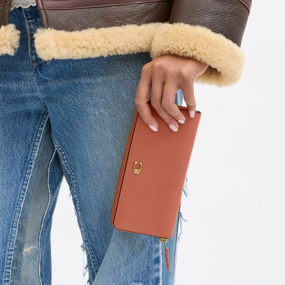 COACH®,Essential Slim Accordion Zip Wallet,Calfskin Leather,Bi Fold,Continental,Metal,Logo,Casual,Brown,Detail View