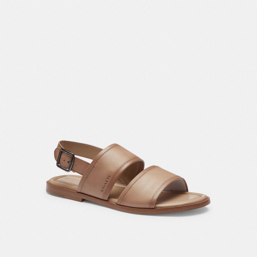 COACH®,JULIAN TWO STRAP SANDAL,Leather,Taupe,Front View