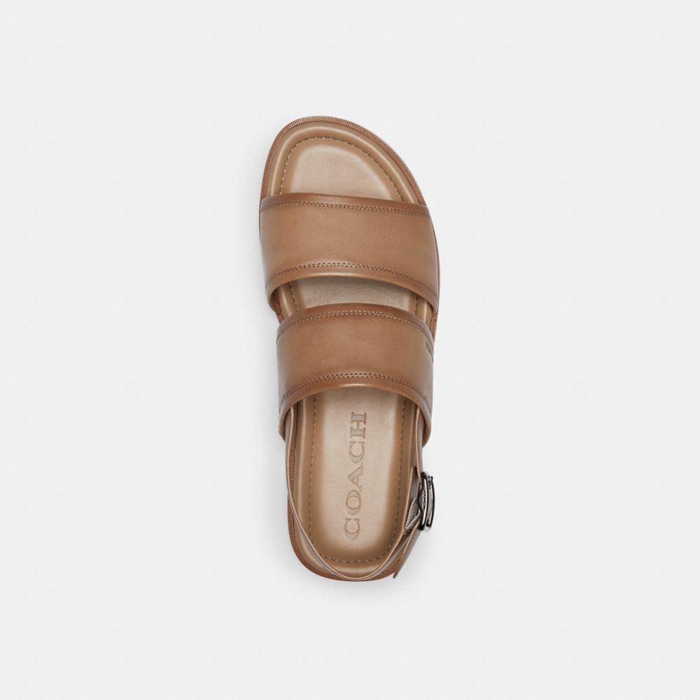 COACH®,Julian Two Strap Sandal,Leather,Rubber,Sandals,Logo,Embossed,Traction,Casual,Brown,Inside View,Top View