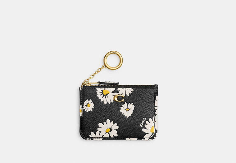 COACH®,MINI SKINNY ID CASE WITH FLORAL PRINT,Brass/Black Multi,Front View