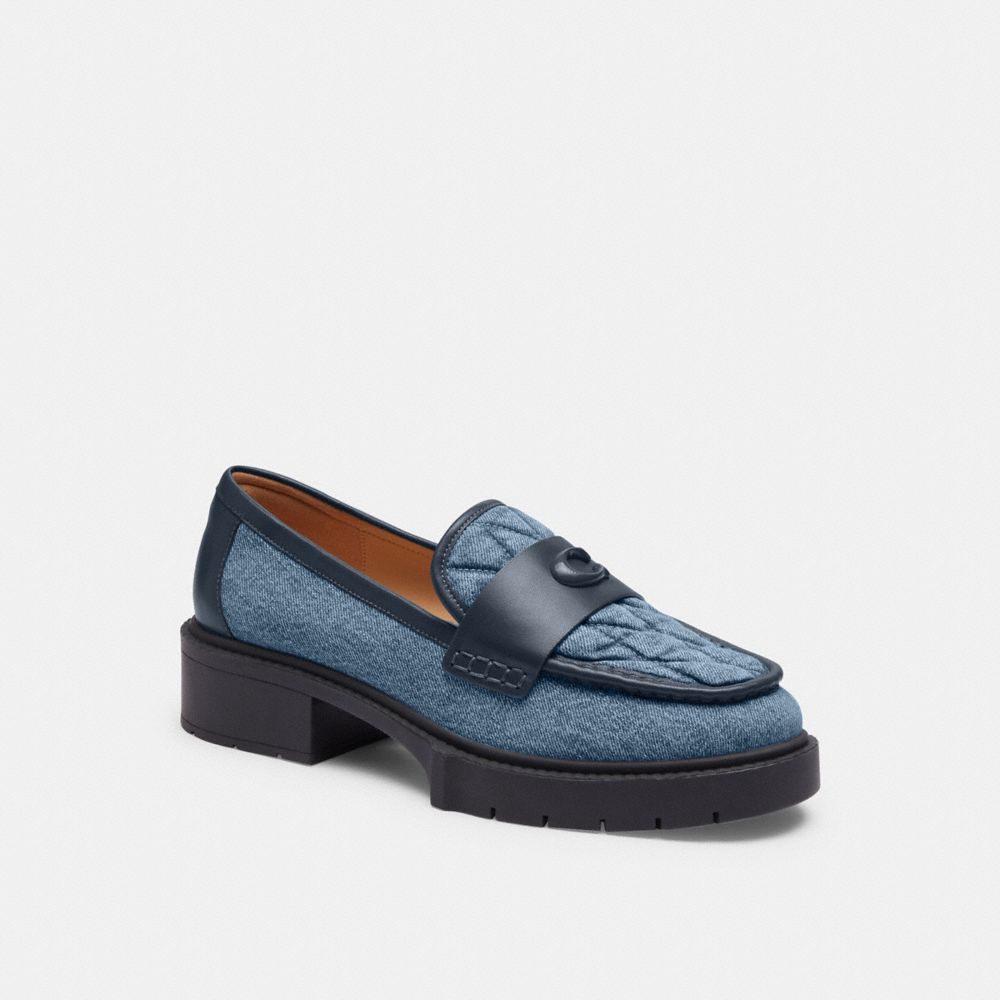 COACH®,LEAH LOAFER WITH QUILTING,Indigo Denim,Front View image number 0