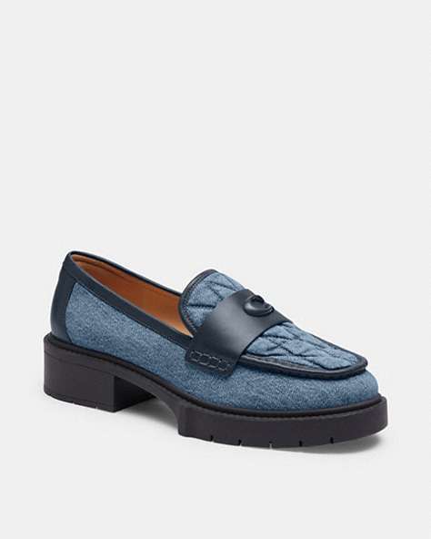 COACH®,LEAH LOAFER WITH QUILTING,Indigo Denim,Front View