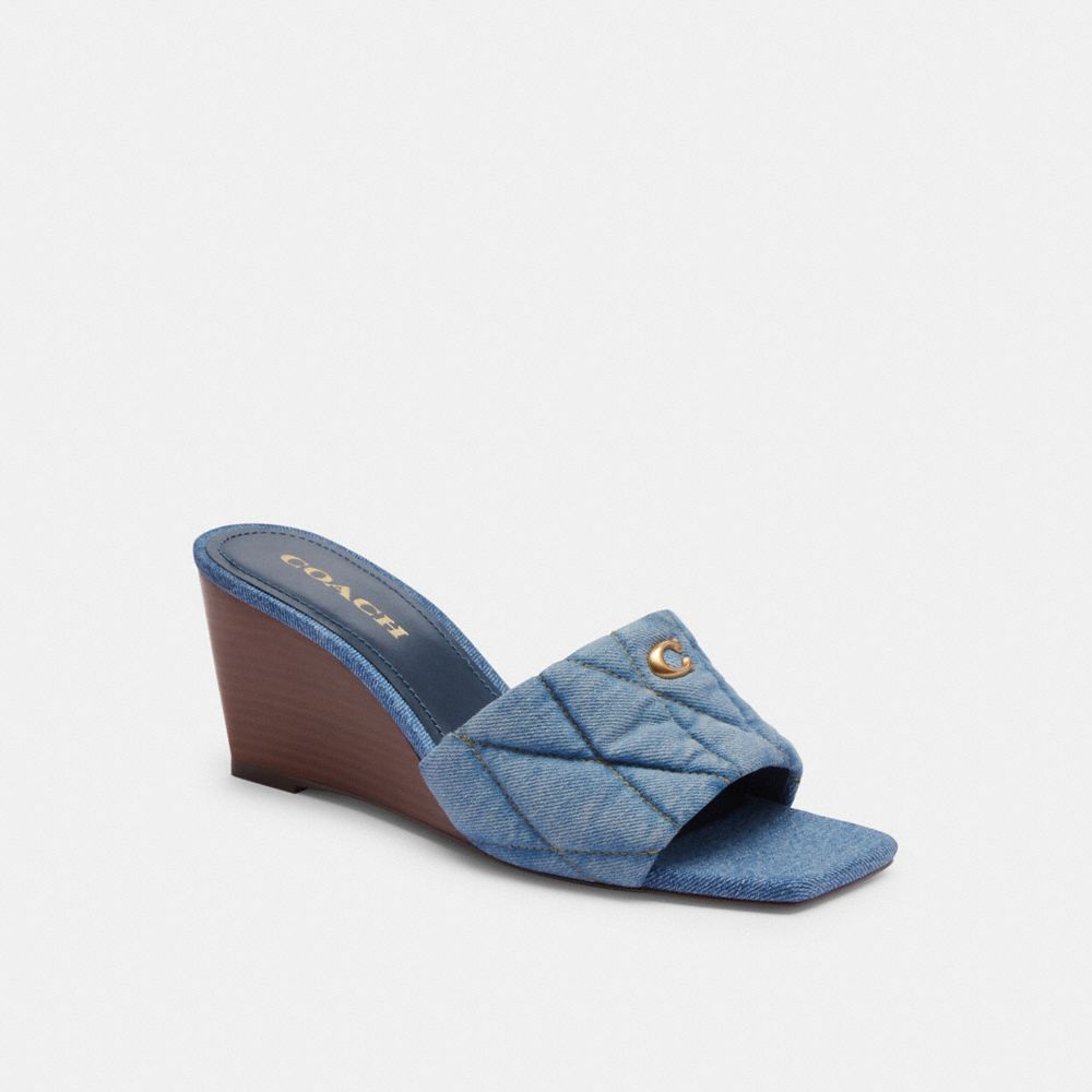 COACH®,EMMA WEDGE WITH QUILTING,Denim,Indigo Denim,Front View image number 0