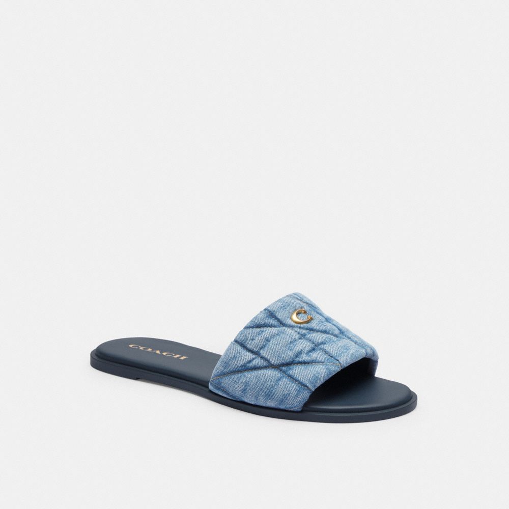 COACH®,HOLLY SANDAL WITH QUILTING,Denim,Indigo Denim,Front View