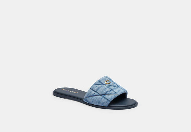 COACH®,HOLLY SANDAL WITH QUILTING,Denim,Indigo Denim,Front View image number 0