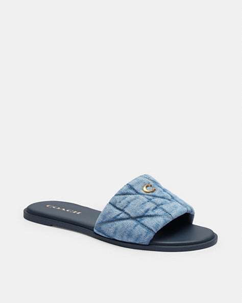 COACH®,HOLLY SANDAL WITH QUILTING,Indigo Denim,Front View