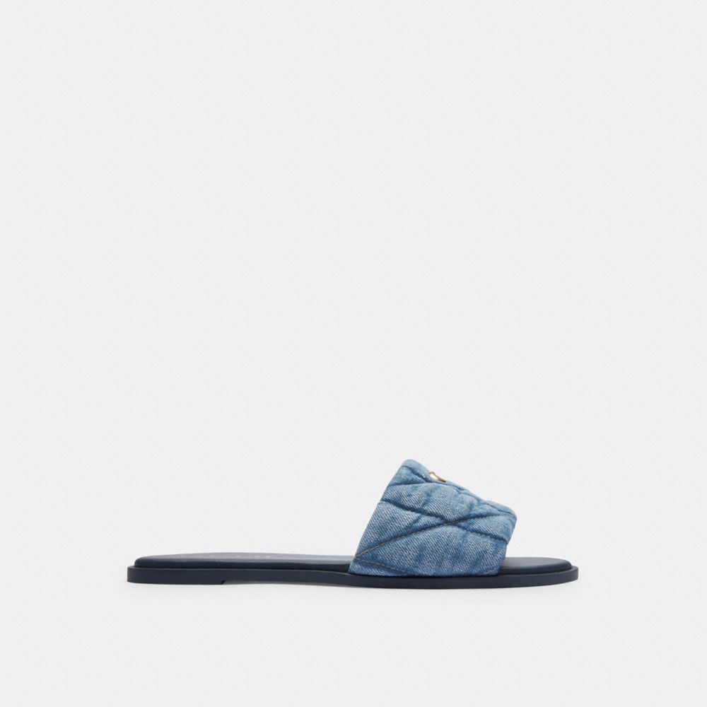 COACH®,HOLLY SANDAL WITH QUILTING,Denim,Indigo Denim,Angle View