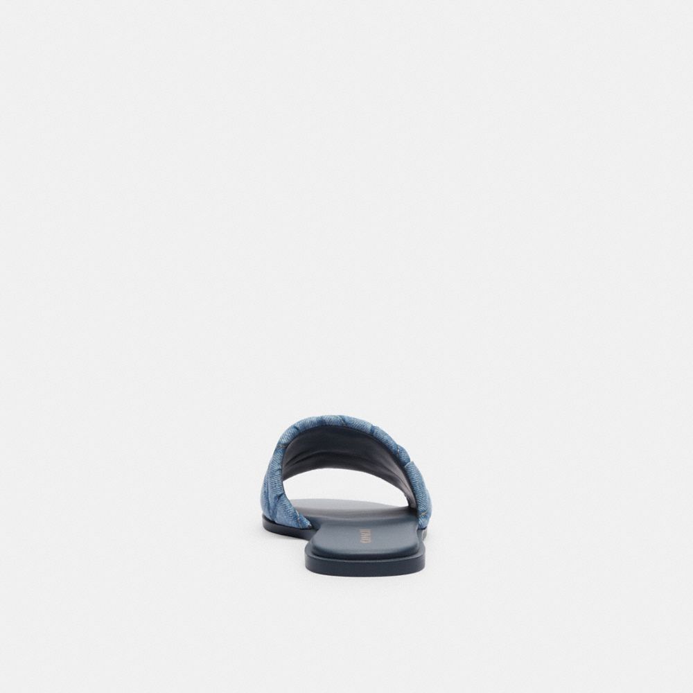 COACH®,Holly Sandal With Quilting,Denim,Leather,Slides,Logo,Metal,Traction,Padded Insole,Casual,,Alternate View