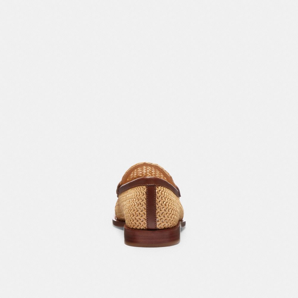 COACH®,Jolene Loafer,Leather,Raffia,Flats,Loafer,Logo,Metal,Penny Loafer,Day Party,Beige,Alternate View
