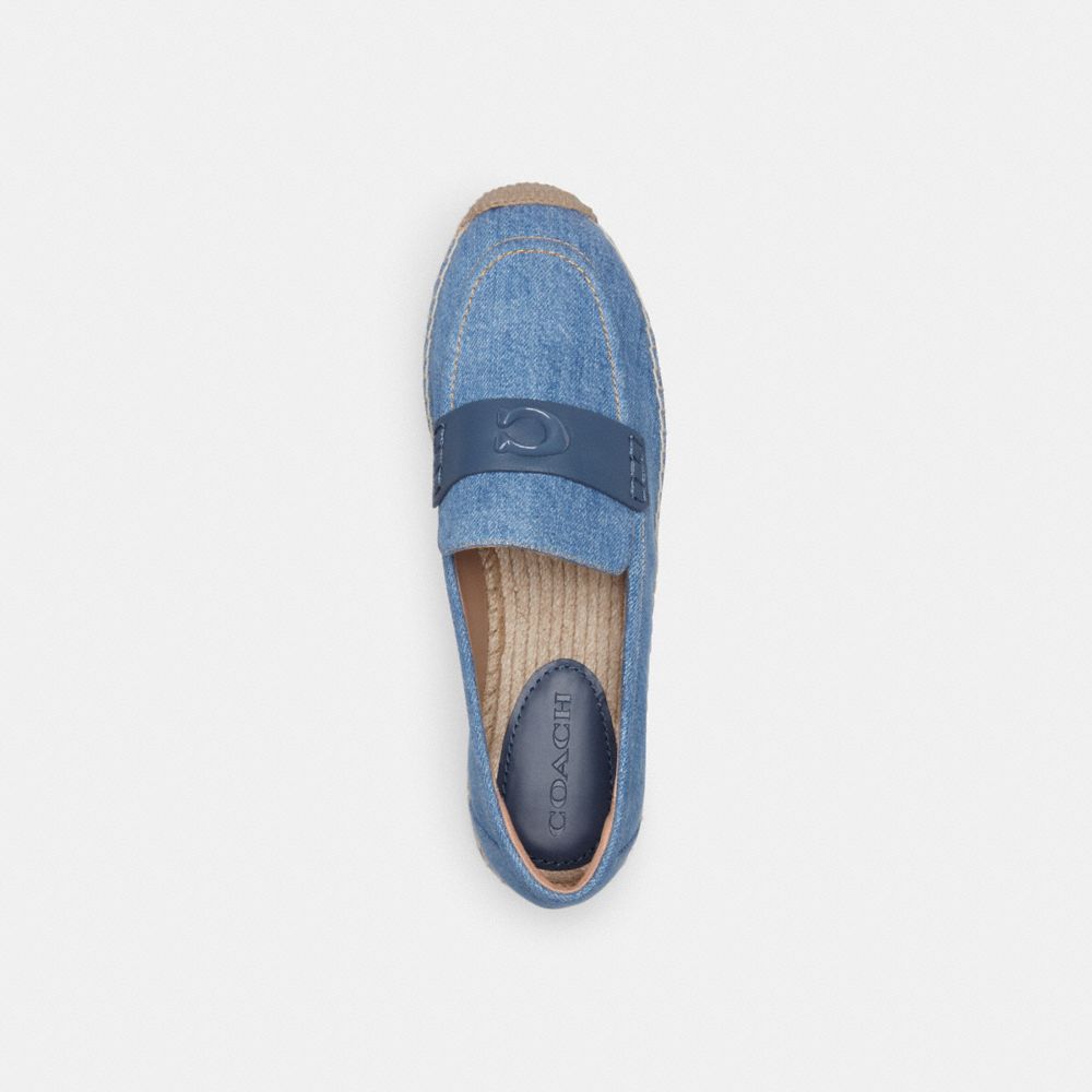 COACH®,Camilla Espadrille,Denim,Leather,Rubber,Flats,Espadrilles,Loafer,Logo,Penny Loafer,Color Block,Traction,Casual,,Inside View,Top View