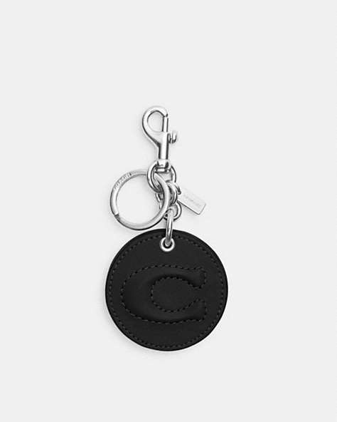 COACH®,MIRROR BAG CHARM WITH SIGNATURE,Leather,Mini,Silver/Black,Front View
