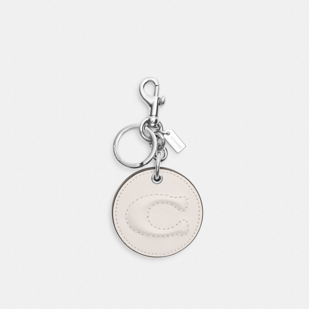 COACH®,MIRROR BAG CHARM WITH SIGNATURE,Mini,Silver/Chalk,Front View