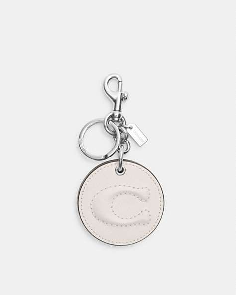 COACH®,MIRROR BAG CHARM WITH SIGNATURE,Leather,Mini,Silver/Chalk,Front View