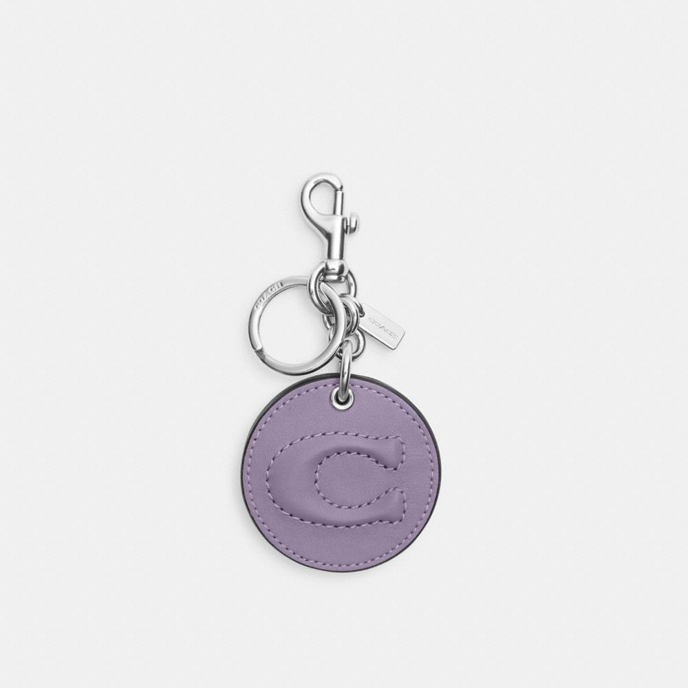 Silver Light Violet Mirror Bag Charm With Signature