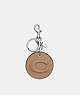 COACH®,MIRROR BAG CHARM WITH SIGNATURE,Leather,Mini,Silver/Taupe,Front View