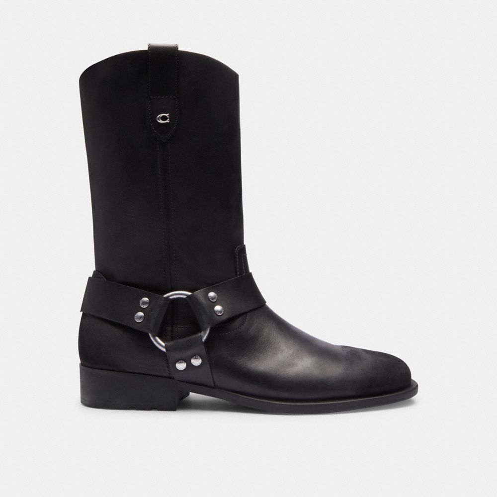 COACH®,TARA BIKER BOOT,Leather,Black,Angle View