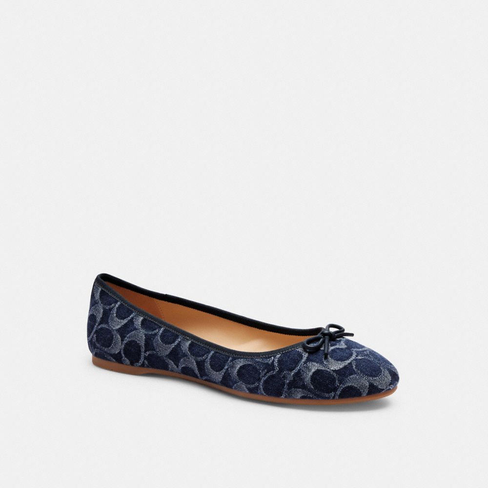 COACH®,ABIGAIL FLAT IN SIGNATURE DENIM,Denim,Blue Denim,Front View image number 0