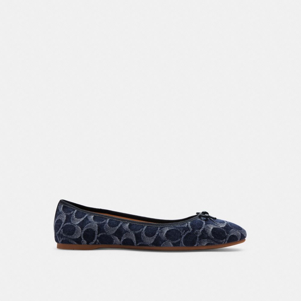 COACH®,ABIGAIL FLAT IN SIGNATURE DENIM,Denim,Blue Denim,Angle View