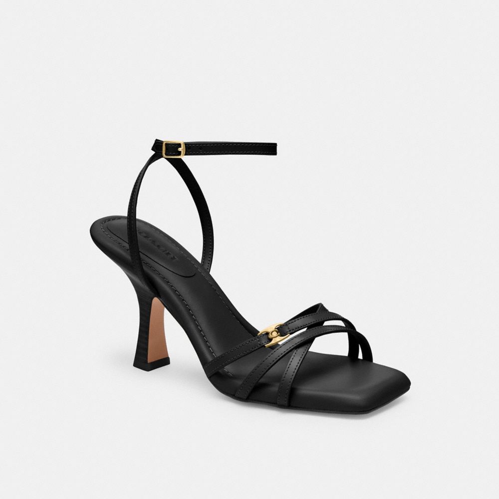COACH®,KELSEY SANDAL,Leather,Black,Front View