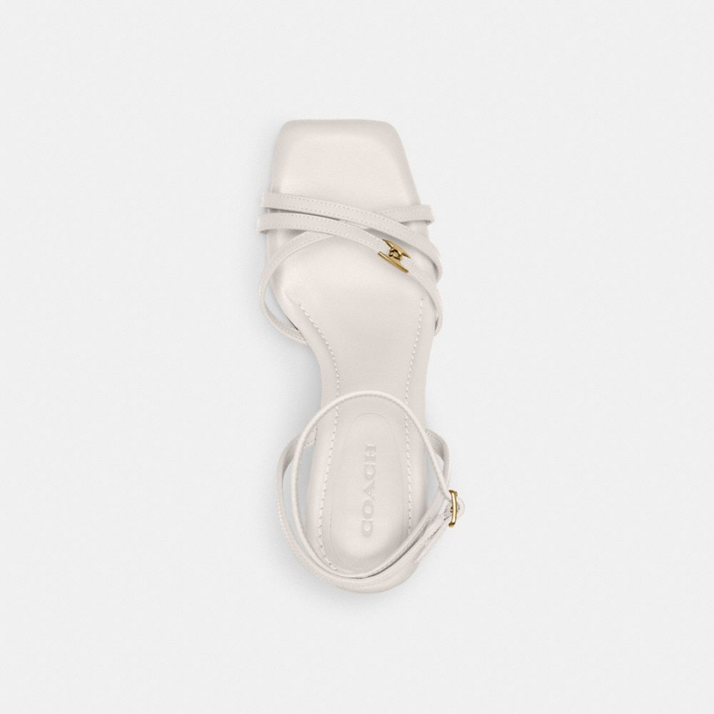 COACH®,Kelsey Sandal,Leather,Rubber,Sandals,Metal,Logo,Padded Insole,Cushioned,Day Party,White,Inside View,Top View