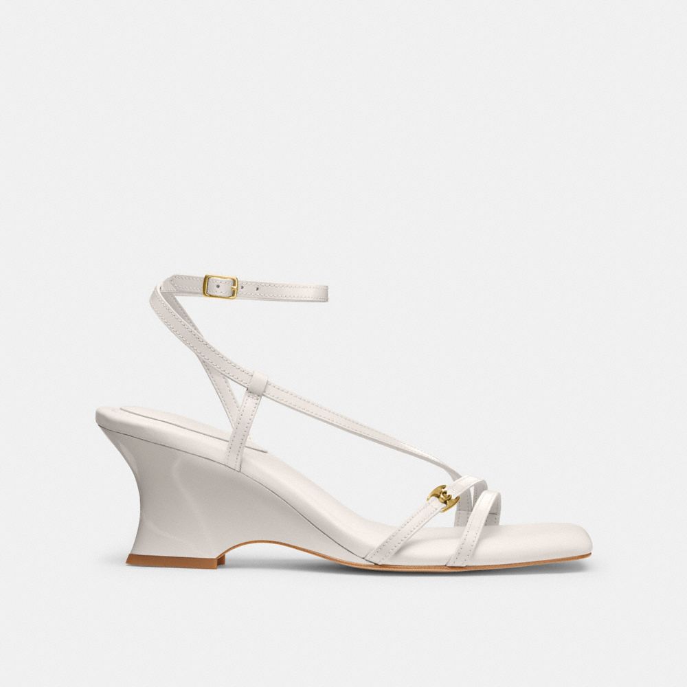 COACH®,Cait Sandal,Leather,Sandals,Logo,Metal,Pull Tab,Cocktail,White,Angle View