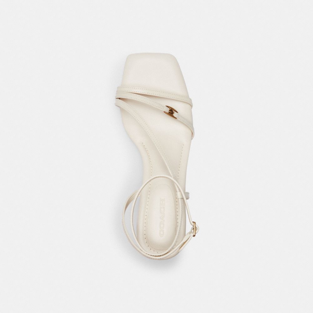 COACH®,Cait Sandal,Leather,Sandals,Logo,Metal,Pull Tab,Cocktail,White,Inside View,Top View