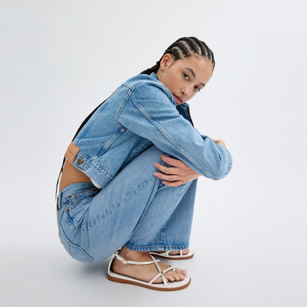 COACH®,Jenni Sandal,Leather,Sandals,Metal,Logo,Padded Insole,Casual,White,Detail View